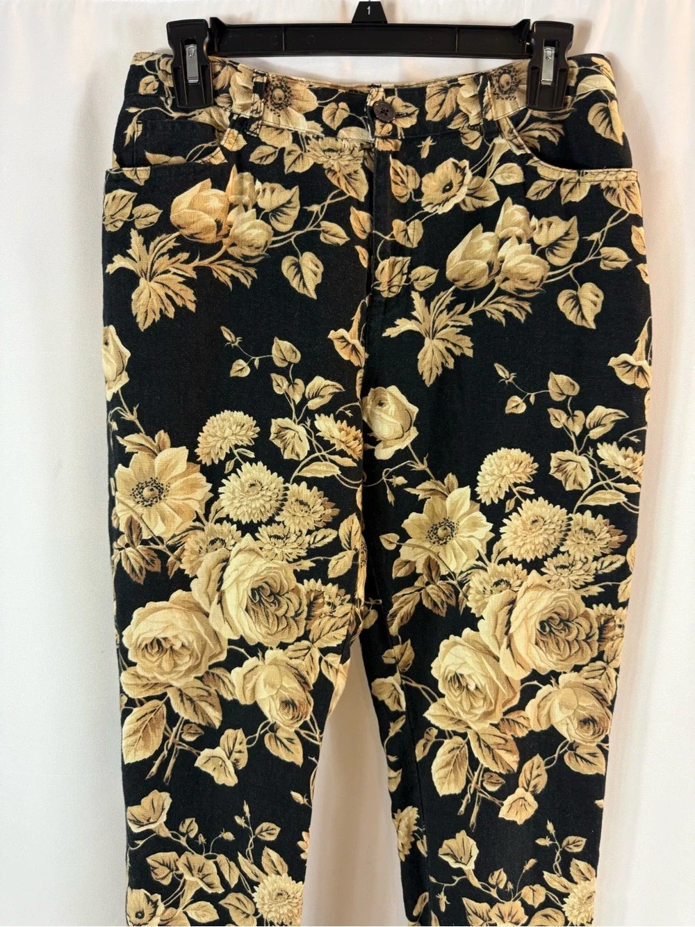 Ralph Lauren Black and Tan Botanical Petite Pants